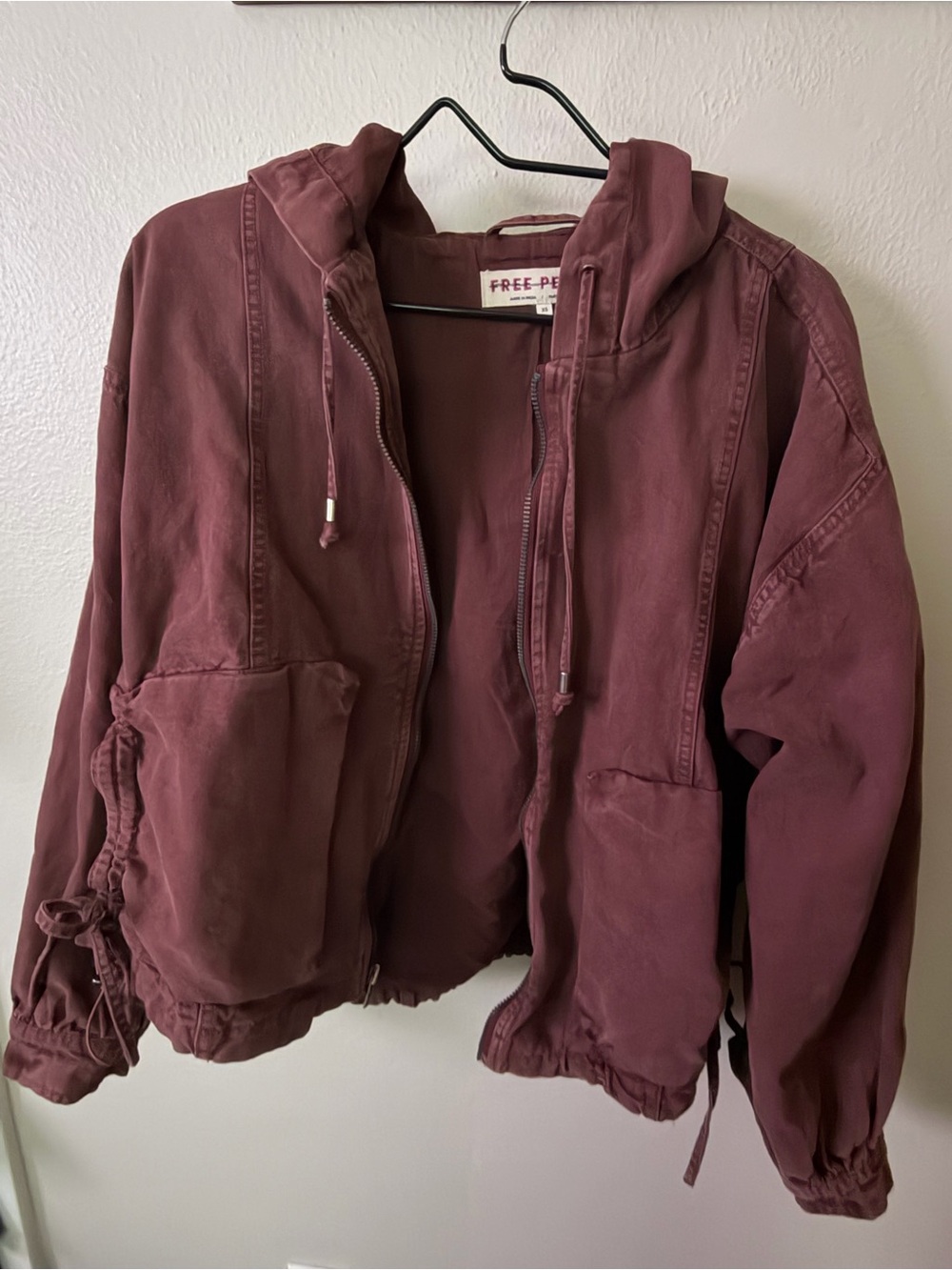 Free People Utility Hooded Zip Jacket in Burgundy
